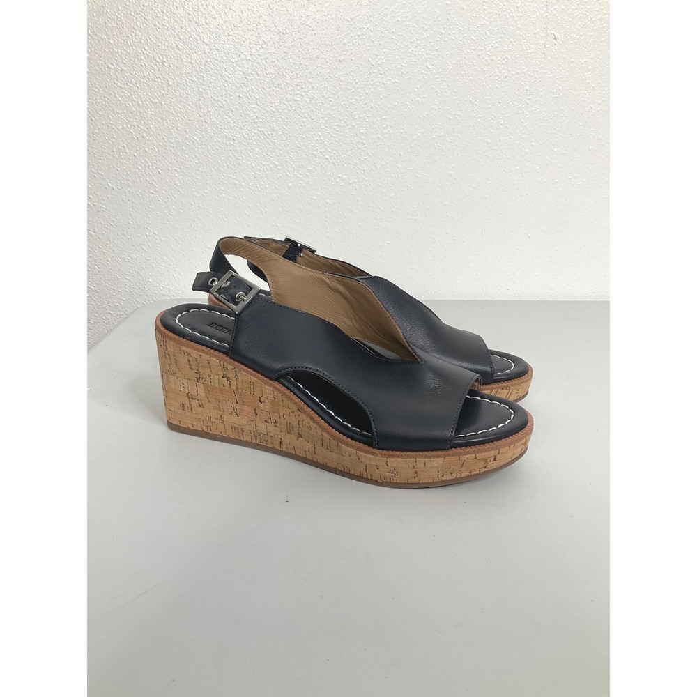Bernardo Womens Black Leather Cork Wedge Slingback Sandals Size 7